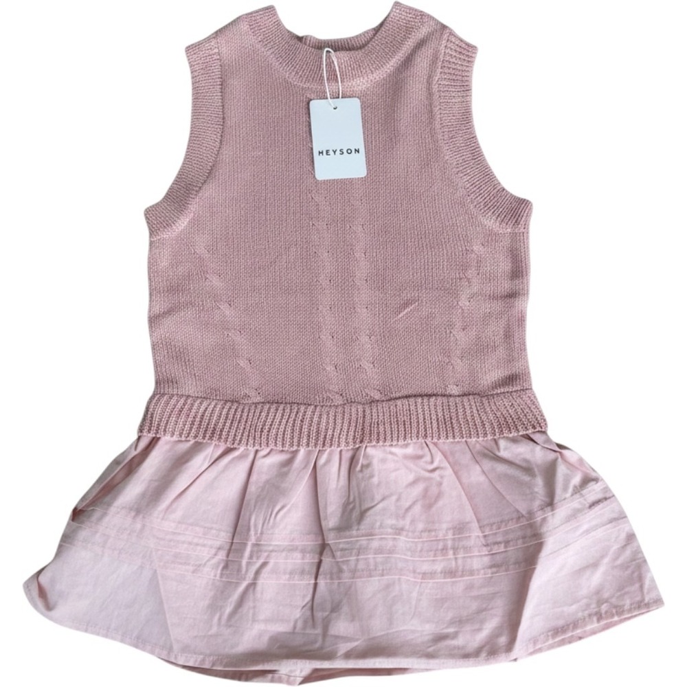 Heyson Pink Sleeveless Cable Knit Layered Look Peplum Vest Top Small NWT